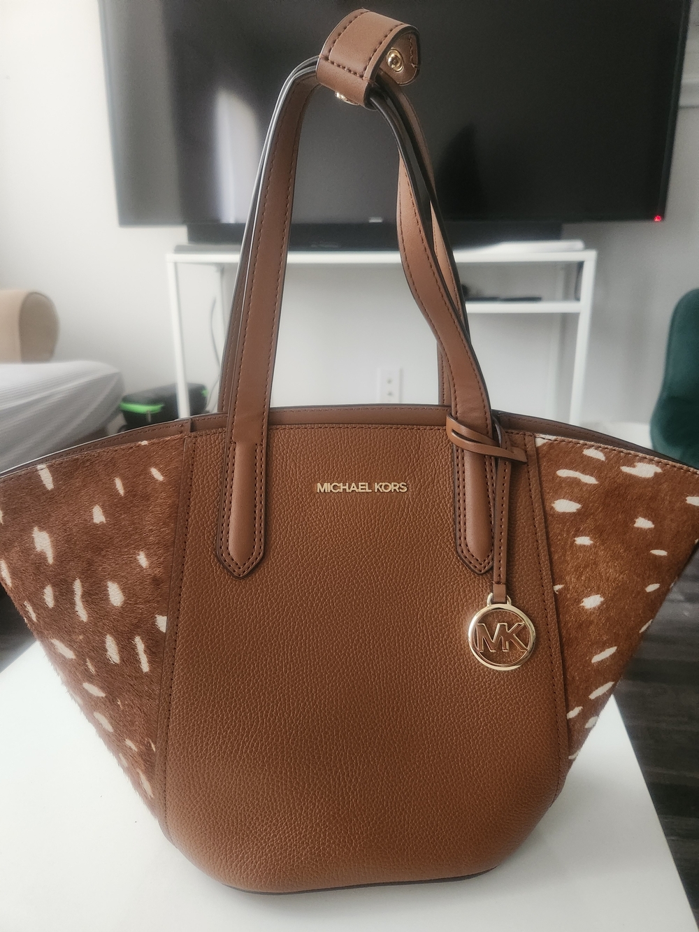 Michael Kors Brown Leather & Haircalf Tote Bag